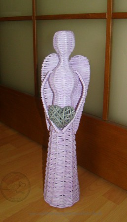 anjel 50 cm fialový-sivé srdce